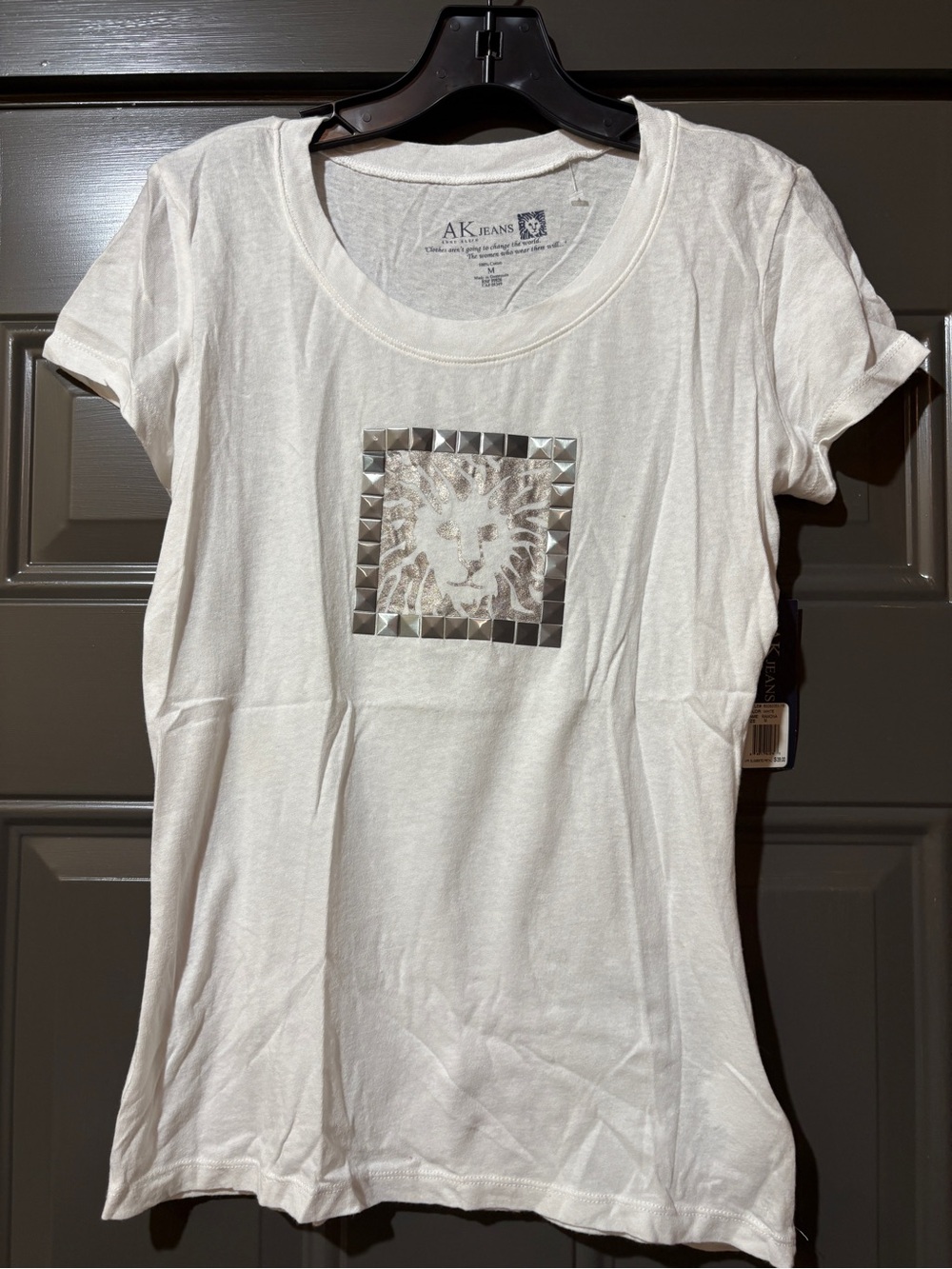 AK Jeans White Short-Sleeve Studded Lion Graphic Tee